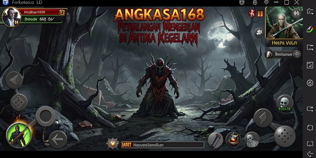 Screenshot gameplay ANGKASA168 menampilkan suasana horor yang mencekam.