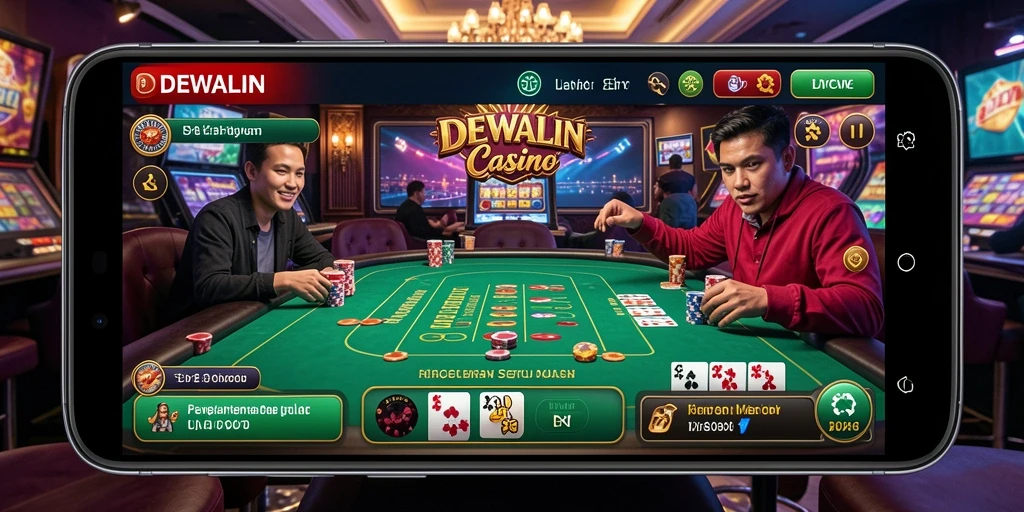 Screenshot gameplay DEWALIN yang menunjukkan dealer profesional dan interaksi langsung.