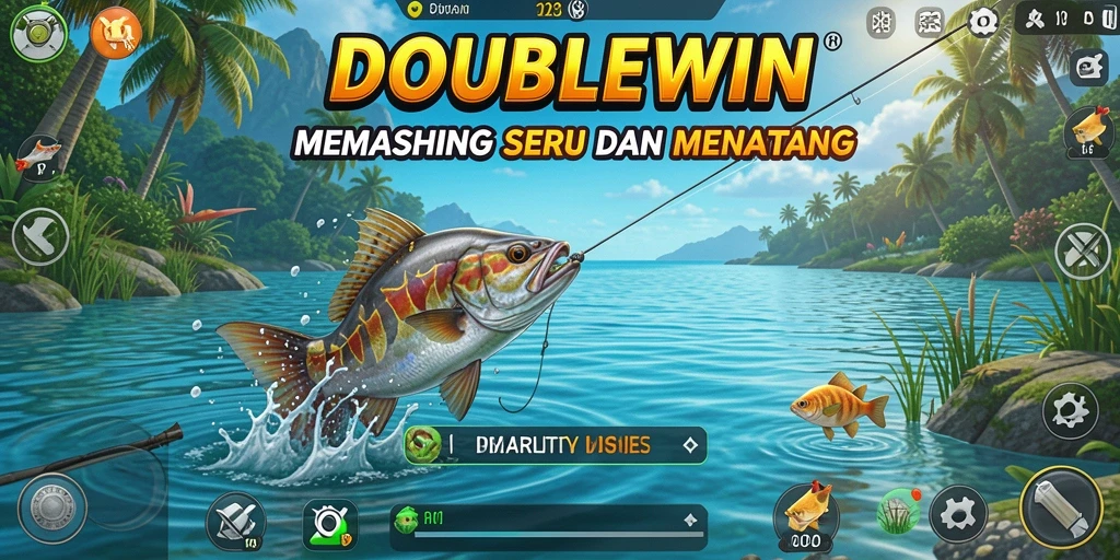 Screenshot gameplay DOUBLEWIN yang menunjukkan pengalaman memancing yang mendebarkan.