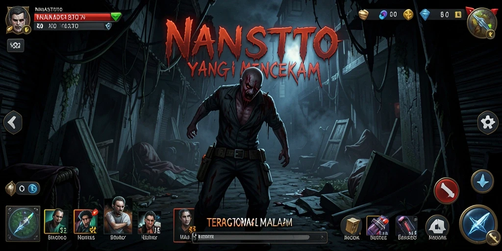 Screenshot gameplay NANASTOTO menampilkan suasana horor yang mencekam.