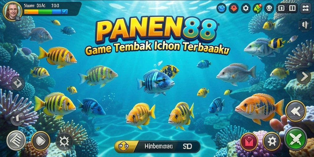 Tampilan gameplay seru dari PANEN88 dengan berbagai jenis ikan yang menunggu untuk ditembak.