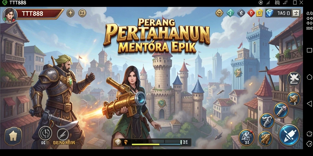 Gameplay TTT888 yang mendebarkan dengan menara pertahanan yang strategis.