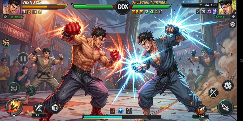 Gameplay seru WISNU123 dengan pertarungan yang intens dan dramatis.